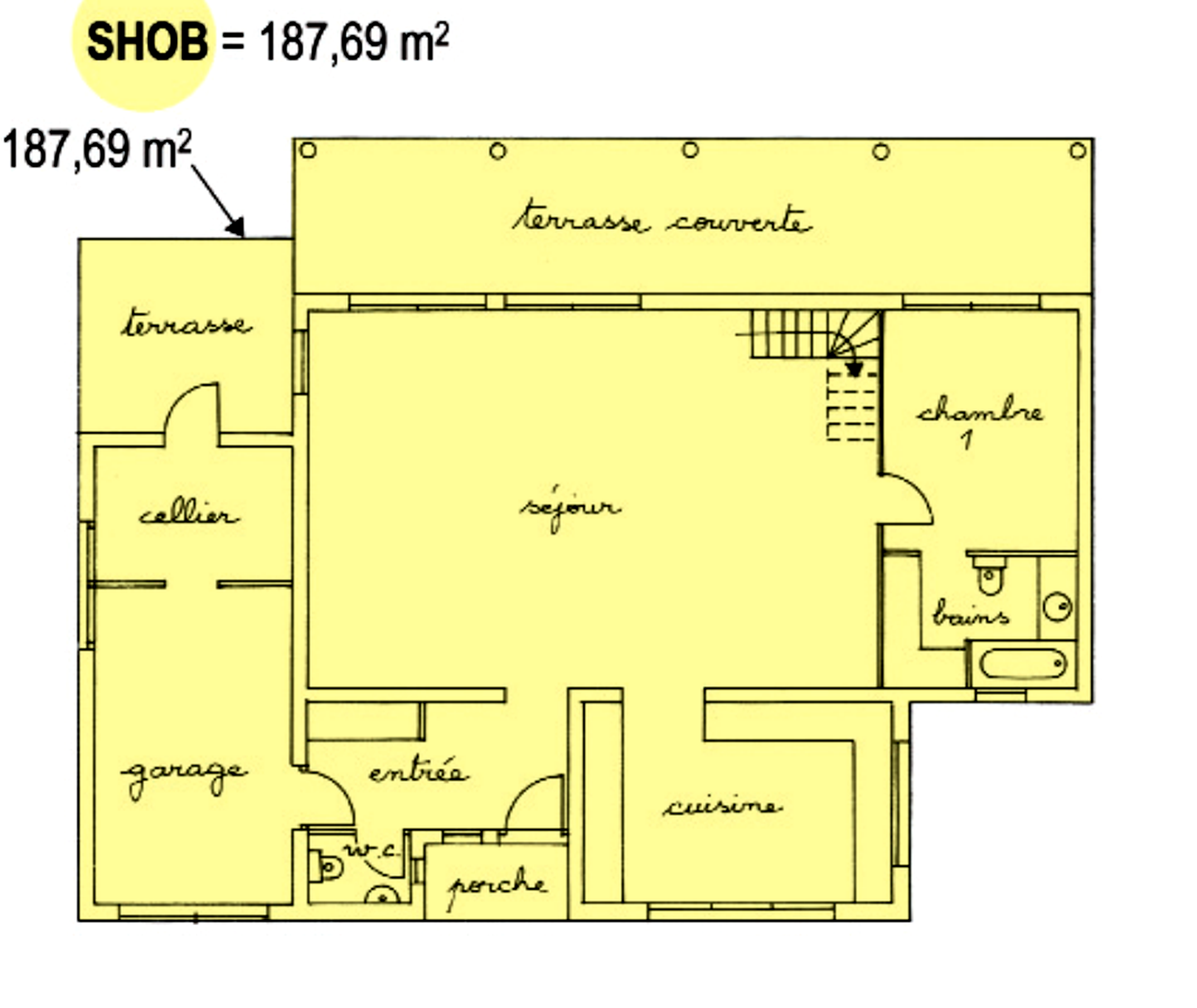 Maison individuelle — plan dessiné main